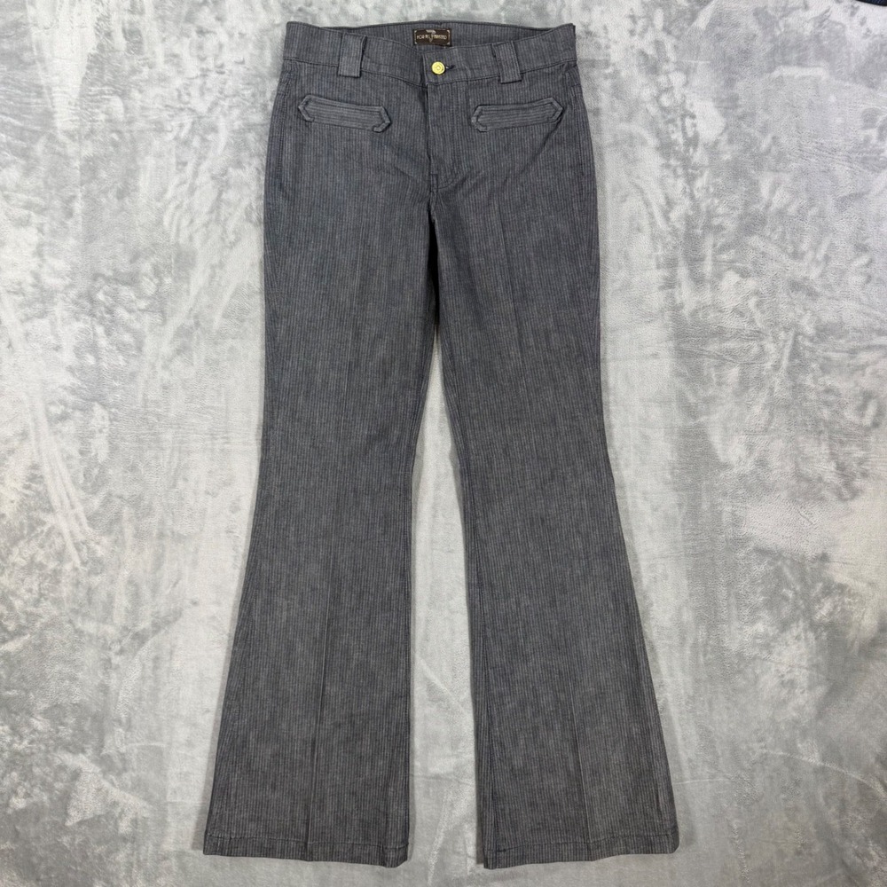 7 For All Mankind Flare Leg Trousers Women's Size 28 x 36 Gray Pinstripe